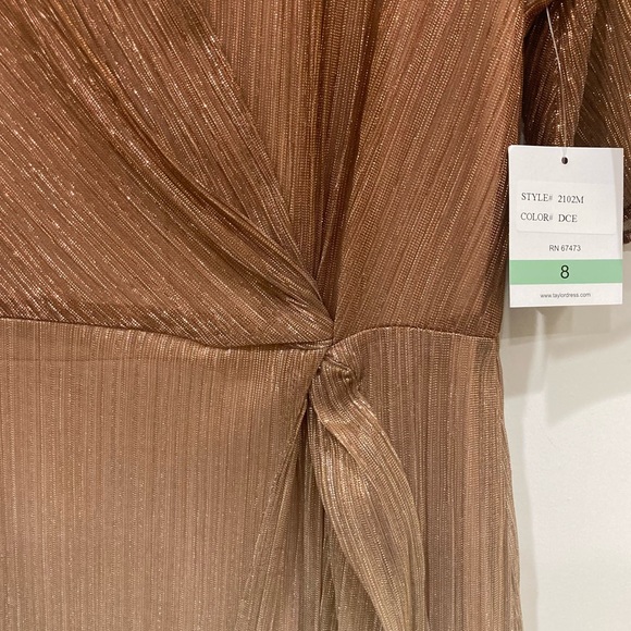 NWT Taylor Sz 8 gold sparkle ombré flutter sleeve side tie dress style 2102M - Picture 8 of 14